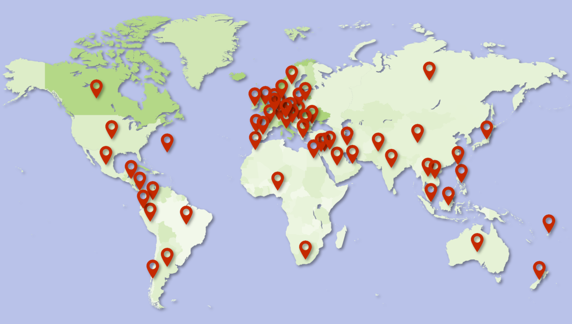 A map of Martec client locations around the world